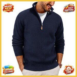 Men's Quarter Zip Pullover Sweater Lightweight Knit Classic Casual Work Wear